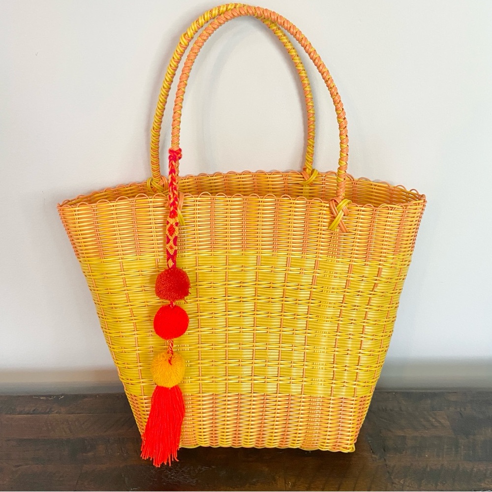Boutique Jenny Bag Orange & Yellow Recycled Plastic Woven Tote Bag Nwot View 3